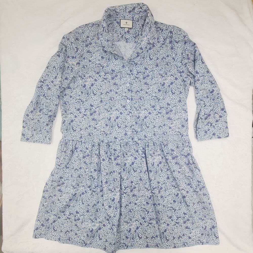 Tuckernuck Floral Dress XL Blue White Shirt Dress Preppy Cottagecore